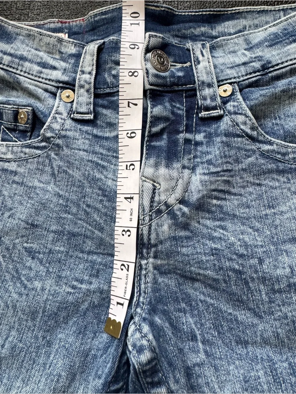 True Religion Light Wash Blue Denim Shorts with Signature Logo